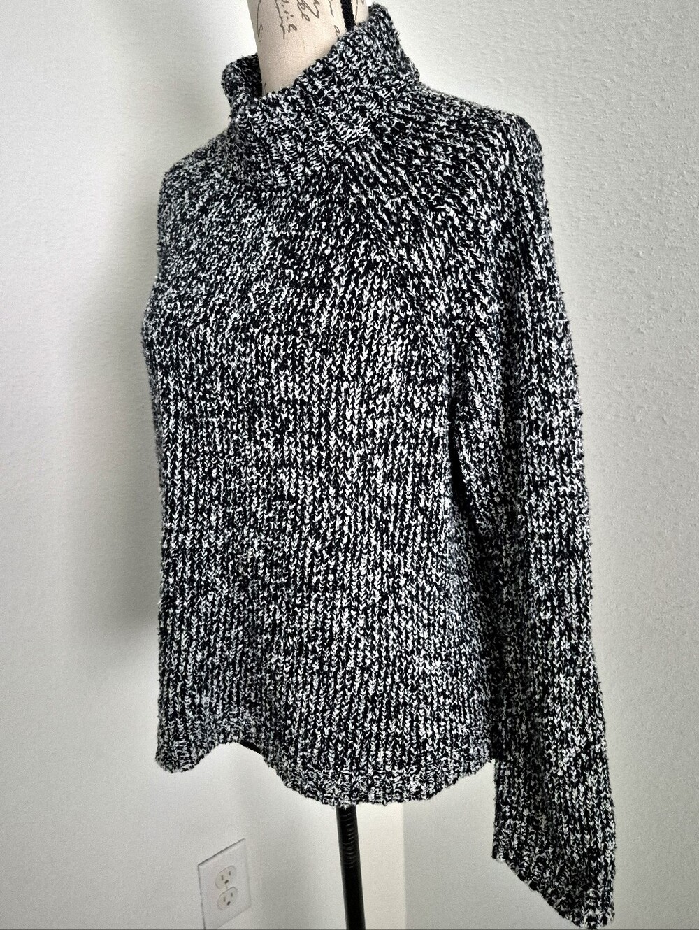 Eileen Fisher Organic Cotton Mock Neck Boxy Sweater L Marled Chunky Knit F19UBT - Picture 11 of 15